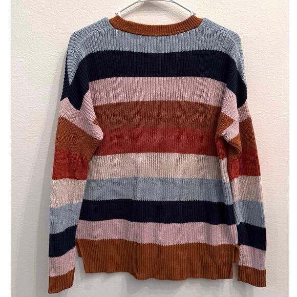 Madewell Oversized Rainbow Stripe Pullover Sweater | Cotton Knit Crewneck XS - Picture 7 of 12